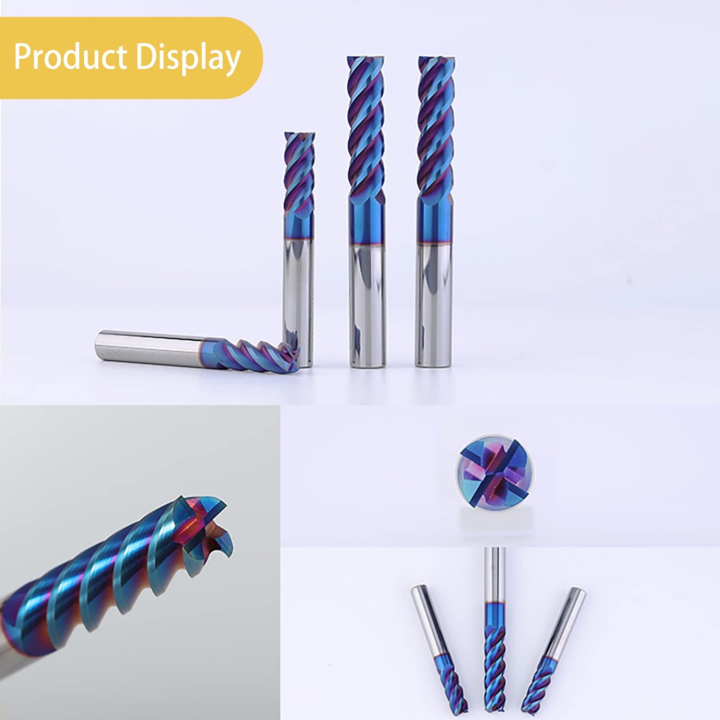 AYCHOLIZ 5PCS 1/8" Solid Carbide Square Nose End Mills Set, 4-Flute CNC Milling Bits for Stainless & Hardened Steel 65HRC