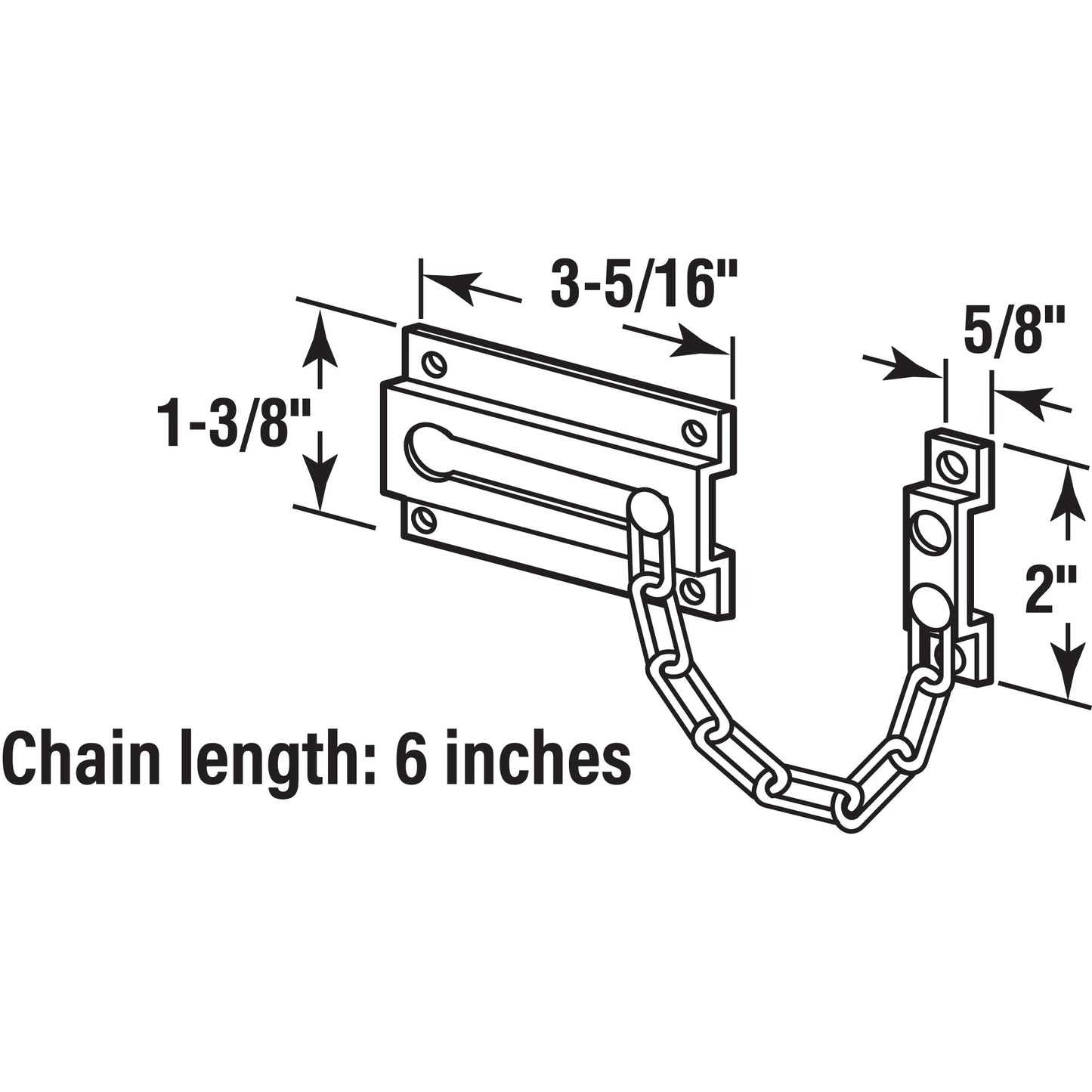 Prime-Line Products U 10304 Prime Line U-10304 Standard Door Guard, 3-5/16 X 5/8 in W, Steel Chain/Solid Keeper, 3-5/16 X 5/8" W, Satin Nickel"