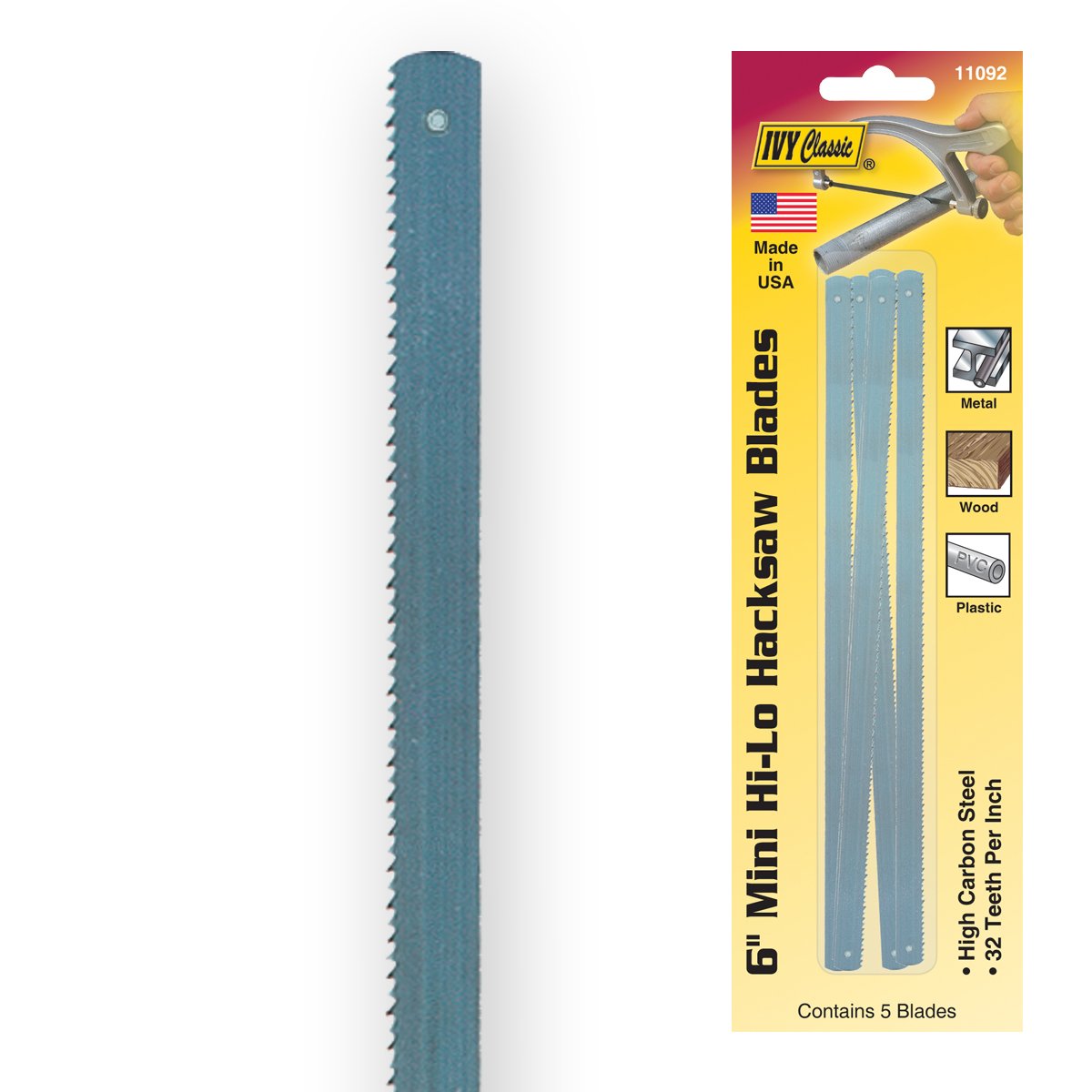 Ivy Classic 11092 6" 32 TPI Mini Hi-Lo Hacksaw Blades, Made in USA, 5/Card