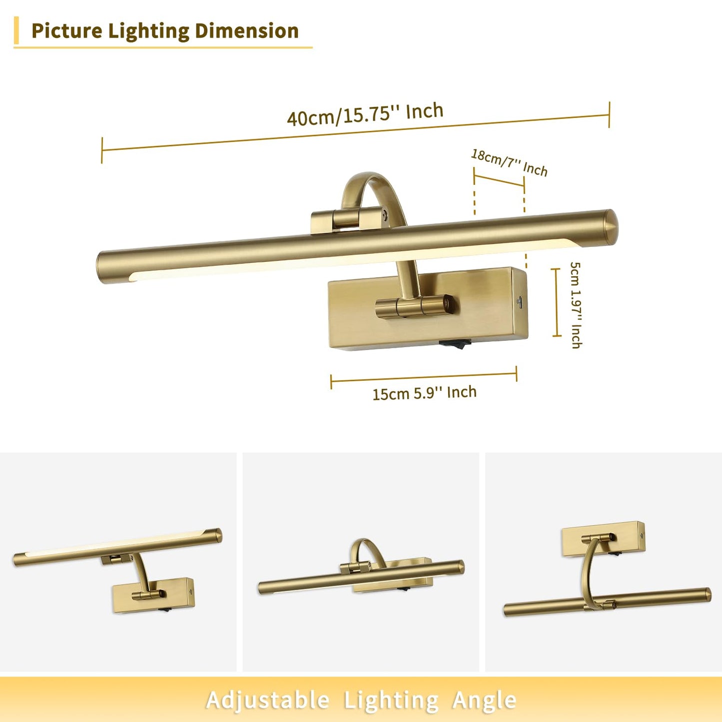 DESOOP 16" Battery Operated Picture Light with Remote & Timer – Wireless Dimmable Brass Art Lamp for Canvas, Portraits, Warm White