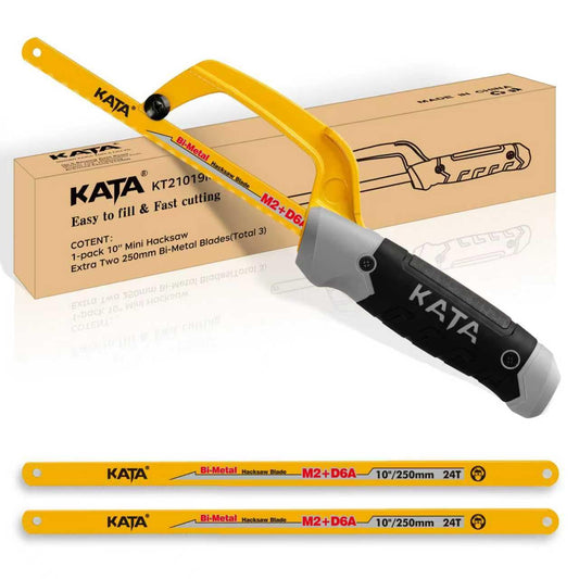 KATA Mini Hacksaw 10" Aluminum Frame with 2 Bi-Metal Blades – Compact Hand Saw for Metal, Wood, PVC, Iron, Copper Cutting