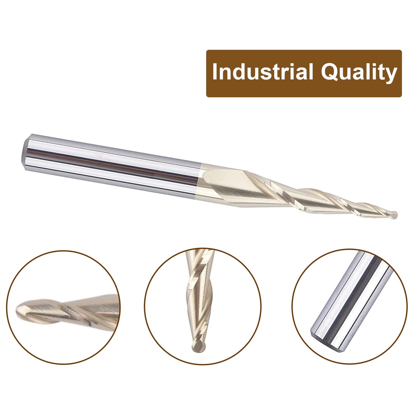 SpeTool Tapered Ball Nose End Mill 1/4" Shank with 1/32" Cutting Radius for 3D Carving Engraving Router Bit, ZrN Coated