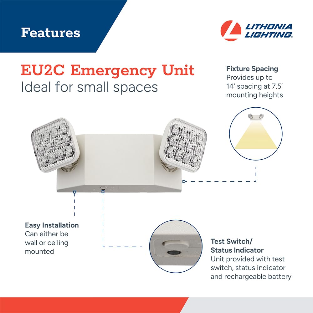 Lithonia Lighting Basics LED Emergency Light, Dual Adjustable Heads, Wall Mount, Damp Rated, 90-Min Backup, 120/277V, White