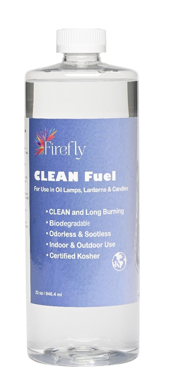 Firefly Fuel Clean Fuel Lamp Oil - Smokeless, Virtually Odorless, and Long-Lasting Burn Time for Indoor & Outdoor Lamps - 32 Ounces - Made in USA