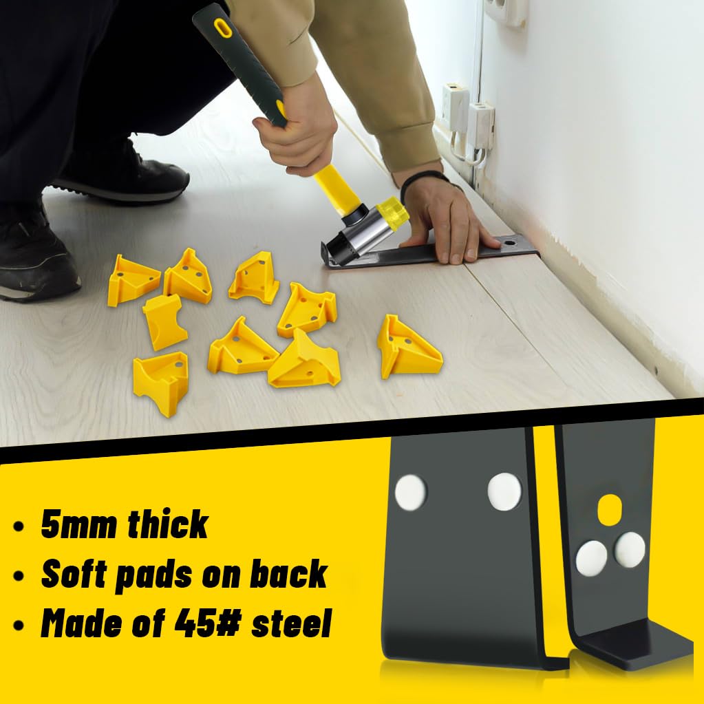 NAACOO Laminate & Vinyl Flooring Installation Kit – Tapping Block, 10” Contour Gauge, Pull Bar, 2-in-1 Spacers, Double-Faced Mallet