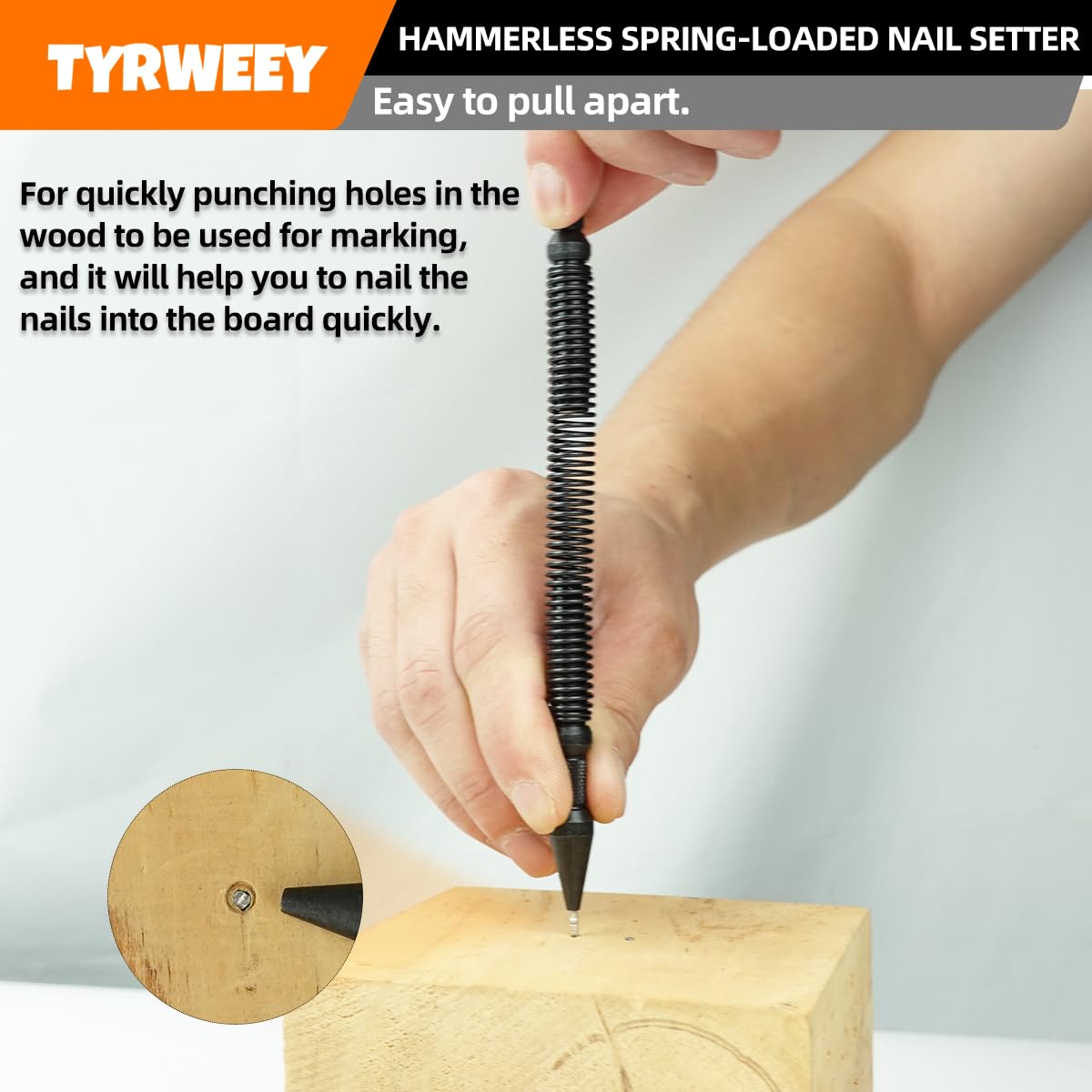 TYRWEEY 2-Piece Dual Head Nail Setter, Spring-Loaded Center Punch Tool for Metal & Wood, Sizes 1/32", 1/16", 3/32", 1/8"
