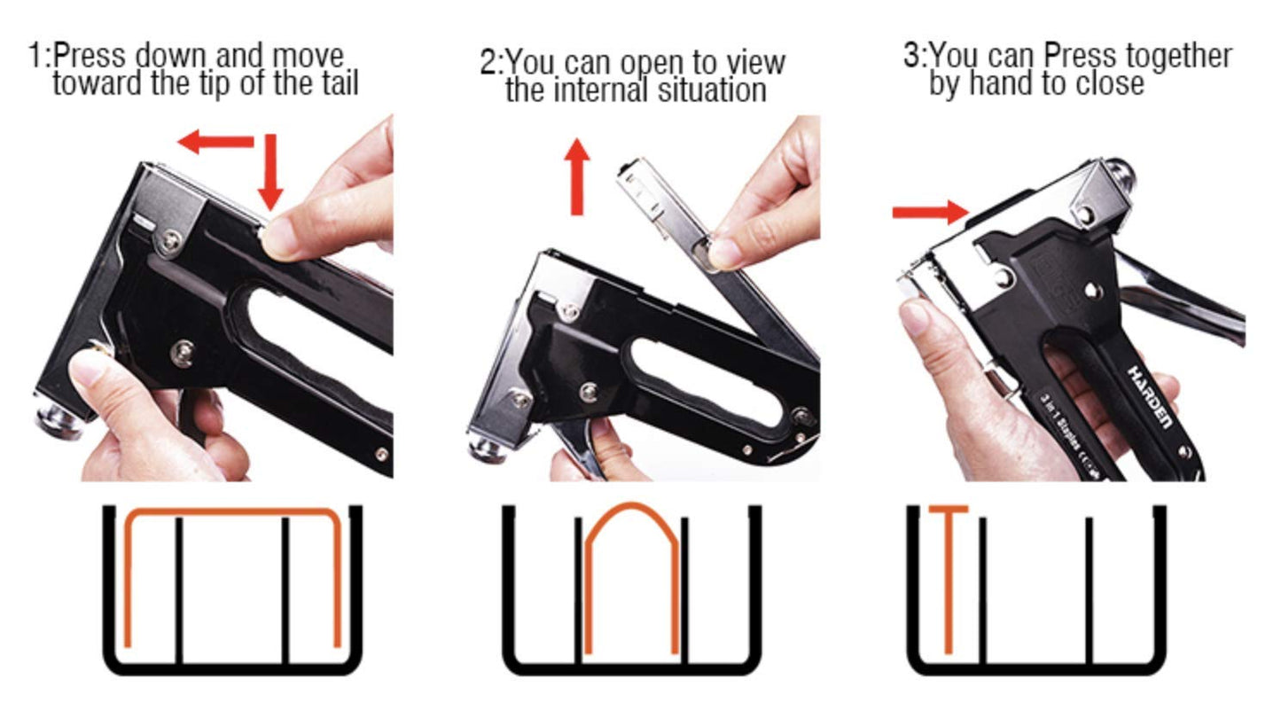 Edward Tools Pro 3-in-1 Heavy Duty Staple Gun with 600 Staples – Upholstery, Wood, Furniture, Roofing, Garden, Wire – D/U/T Staples, Jam Clear, DIY