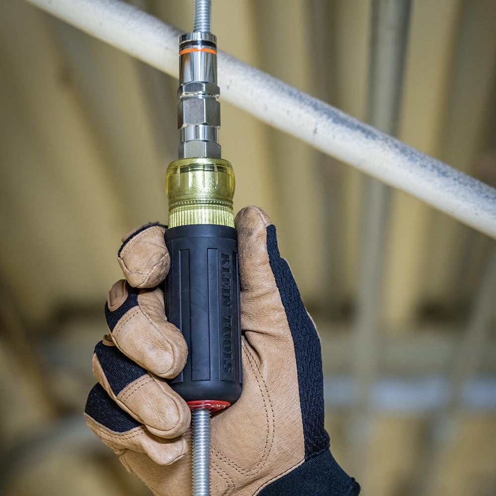 Klein Tools 328091 9-in-1 Multi-Nut Driver Tool, Pass Through Driver with SAE Hex Nut Sizes from 3/16 to 3/4-Inch and Cushion-Grip Handle