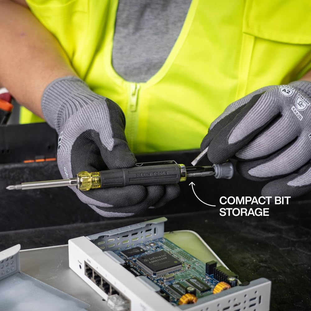 Klein Tools 32600P Mini Precision Screwdriver with Pocket Clip, 13-in-1 Magnetic All-Purpose Driver with Nut Drivers, Phillips, Slotted, and TORX Tips