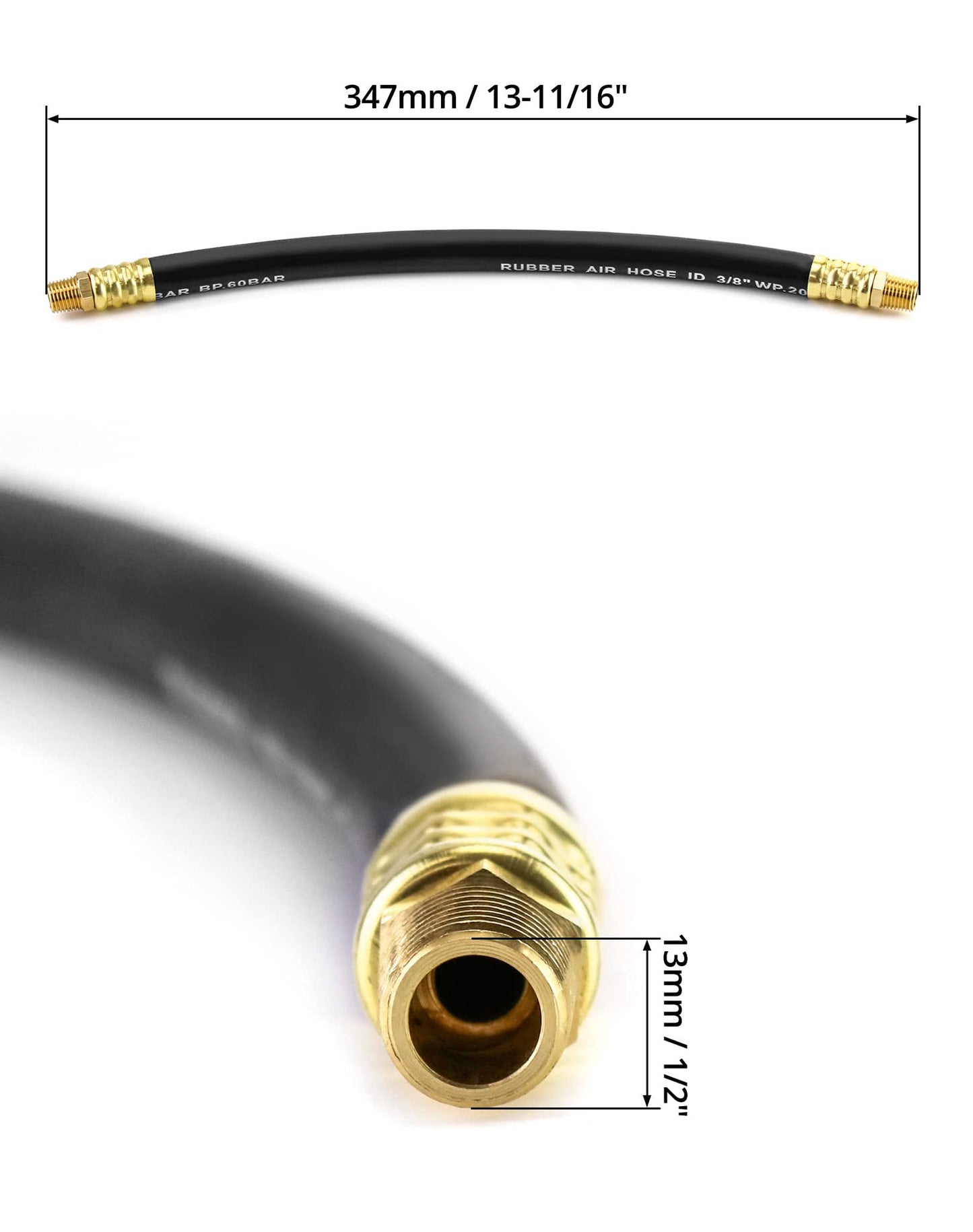 QWORK Air Compressor Hose, 3/8" X 15" Air Hose, 300 PSI Max Working Pressure, 1/4" Male NPT To 1/4" Male NPT Connections, 1 Pack