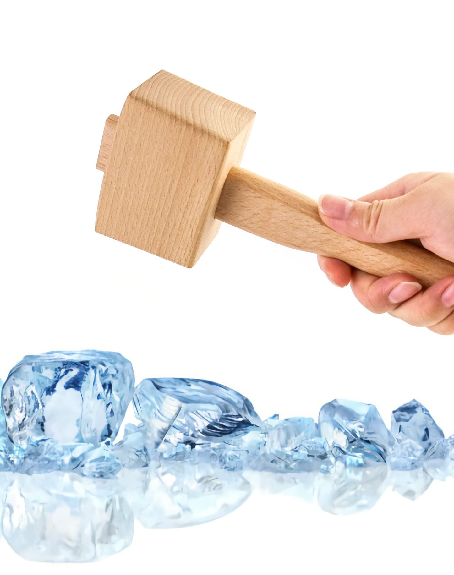 QWORK Wooden Mallet, 9.5" Manual Ice Hammer Mallet Beech Solid Carpenter Wood Hammer Woodworking Hand Tool