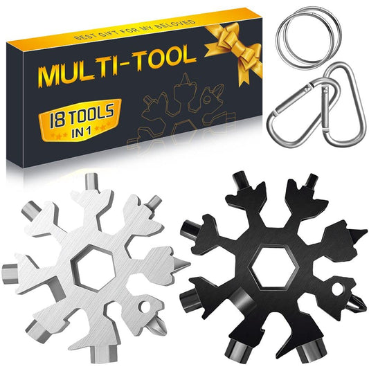 Stocking Stuffers for Men Dad – 2 Pack 18-in-1 Snowflake Multi Tool, Portable Keychain Wrench, Screwdriver & Bottle Opener for Camping & Outdoors