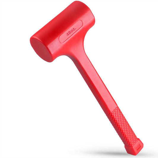 3 LB Dead Blow Hammer & Unicast Mallet, Neon Red, Durable Unibody, Checkered Grip, Non-Marring, Non-Sparking, Rebound Resistant
