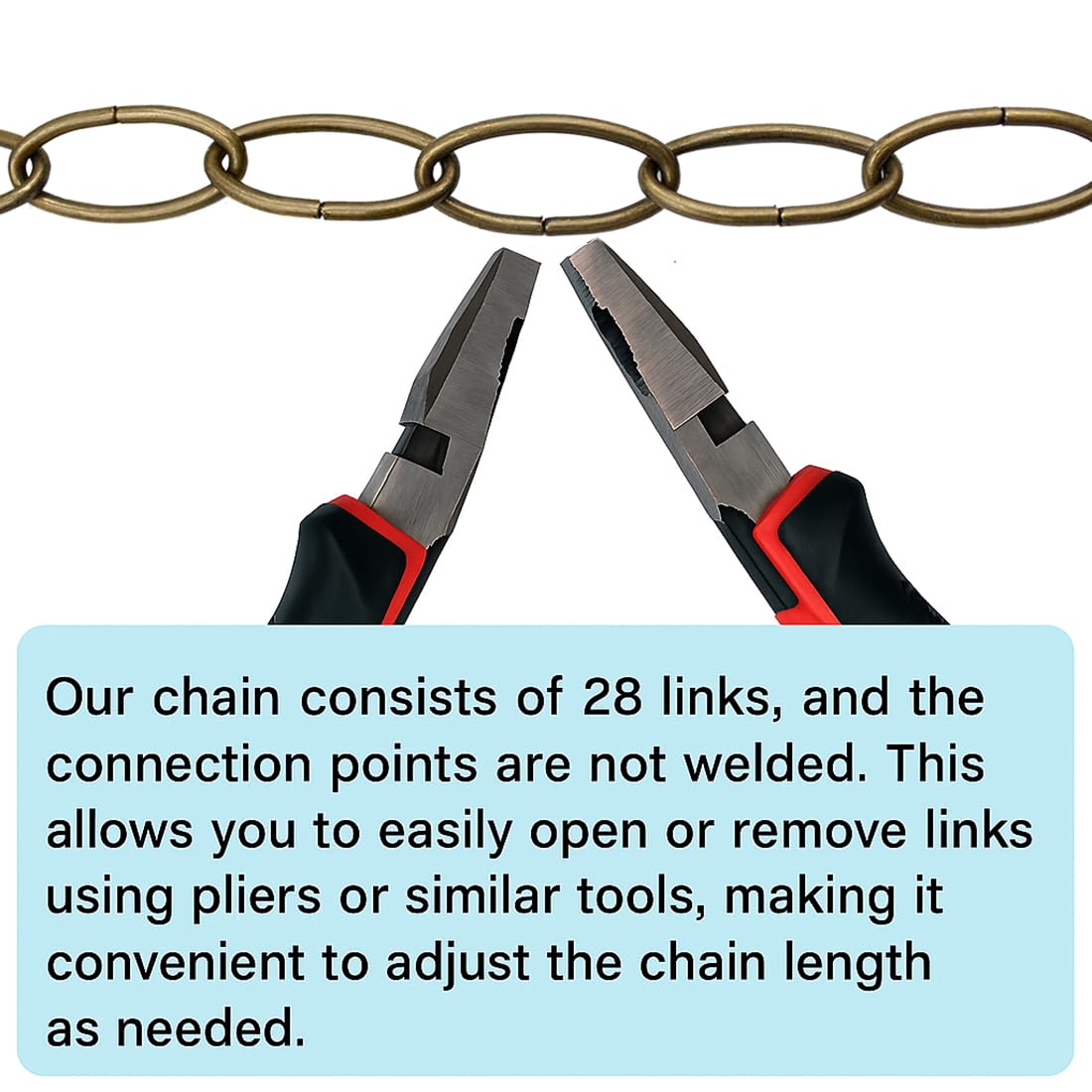 36 Inch Heavy Duty Antique Brass Steel Chain, Adjustable 11-Gauge Hanging Chain for Lights, Planters & Decor, Supports 35 lbs (1 Pack, Antique Brass)