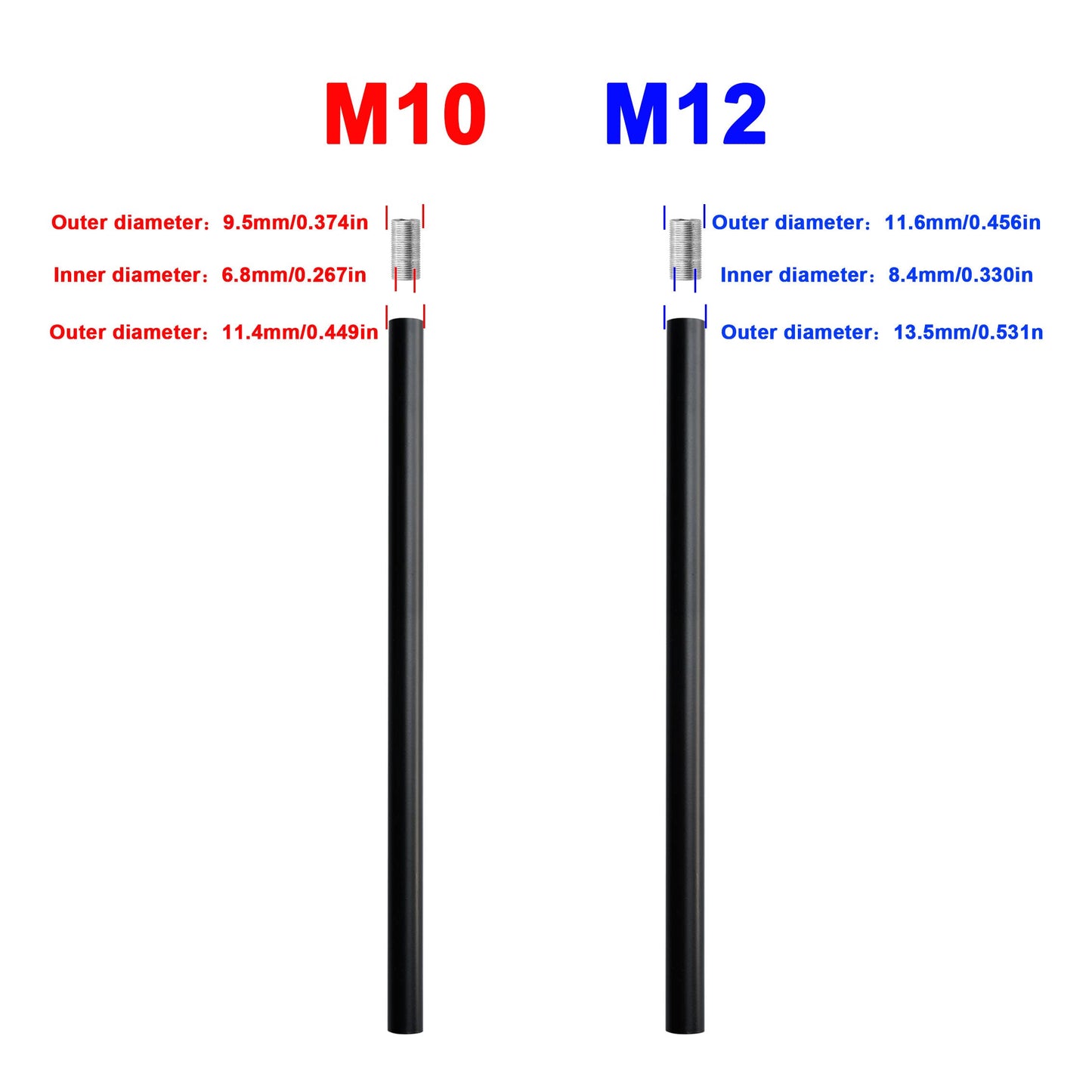 Haligate Matte Black M10 Threaded Extension Rod for Pendant Light, Island Lighting, Chandeliers,Lighting Fixture downrods & Stems,12 Inches