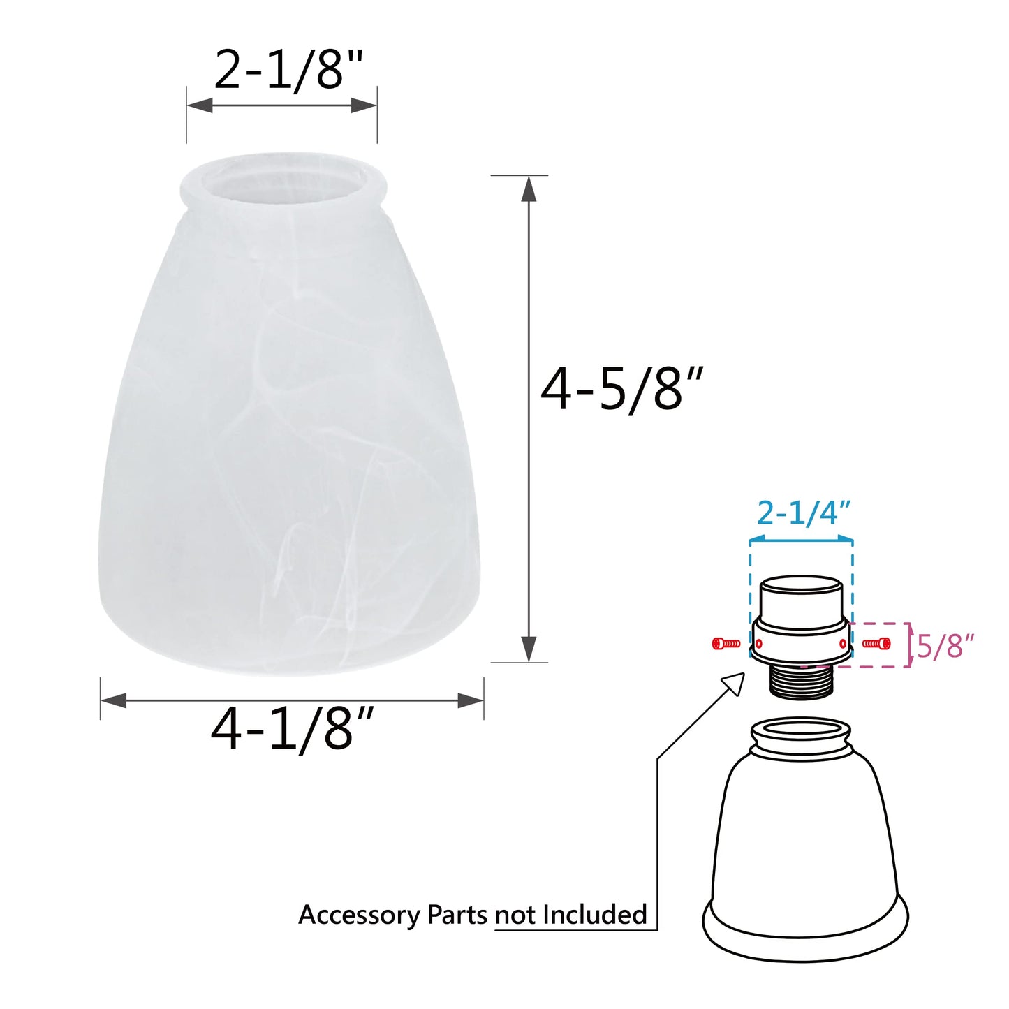 Aspen Creative 23062-4 Alabaster Transitional Style Replacement Glass Shade, 2-1/8" Fitter Size, 4-5/8" High x 4-1/8" Diameter, 4 Pack