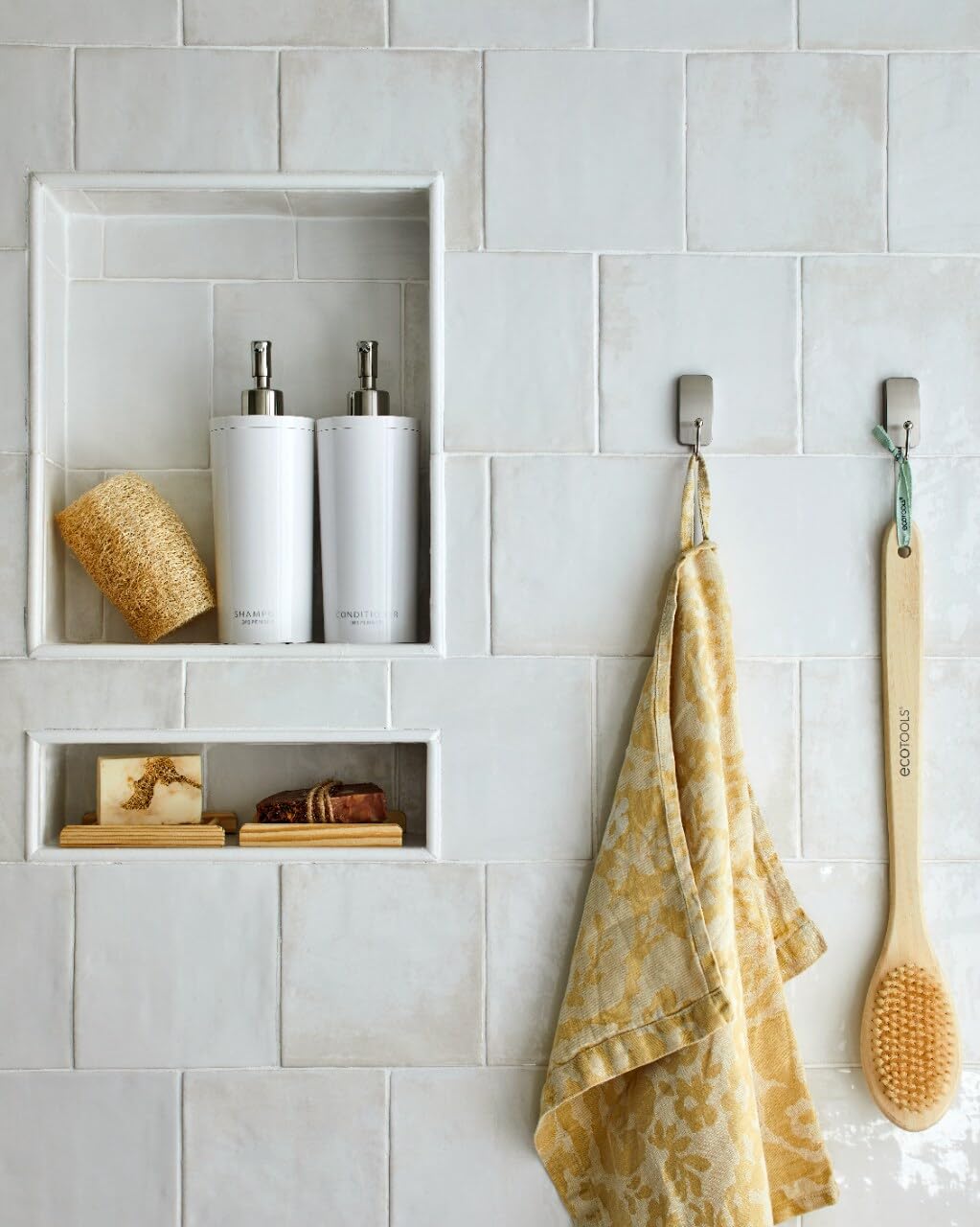 Command Small Bath Hook, Holds up to 1 lb, 1 Satin Nickel Shower Hook with 2 Water Resistant Strips, Damage-Free Bathroom Organization