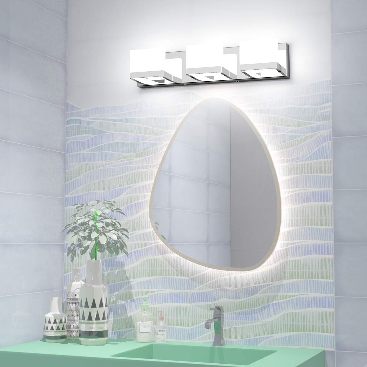 Tipace Modern 3 Lights LED Vanity Light for Bathroom Up and Down Chrome Bathroom Wall Light Fixtures Over Mirror(White Light 6000K)