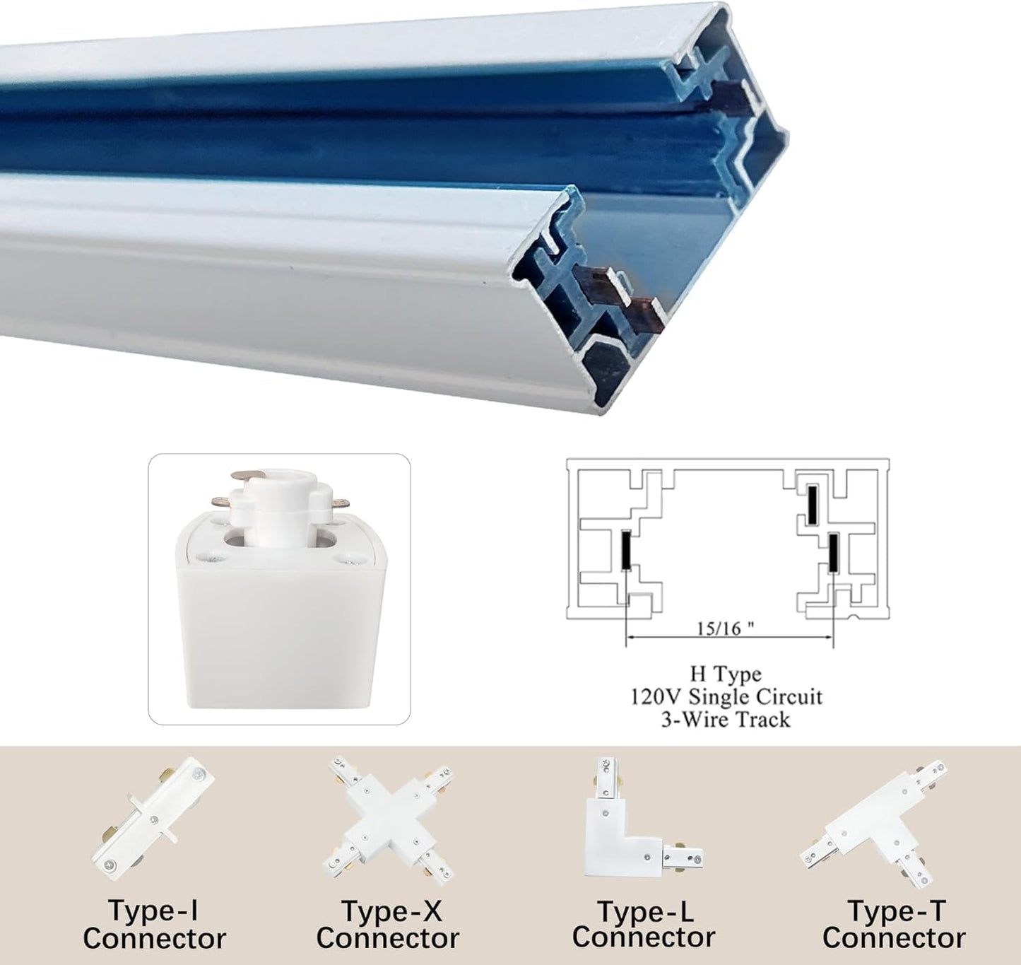 Bravsekai H Track Lighting Rails & Accessories Kit with Dimmer Switch, 13FT White Track Rails for H Type LED Track Lighting Fixtures