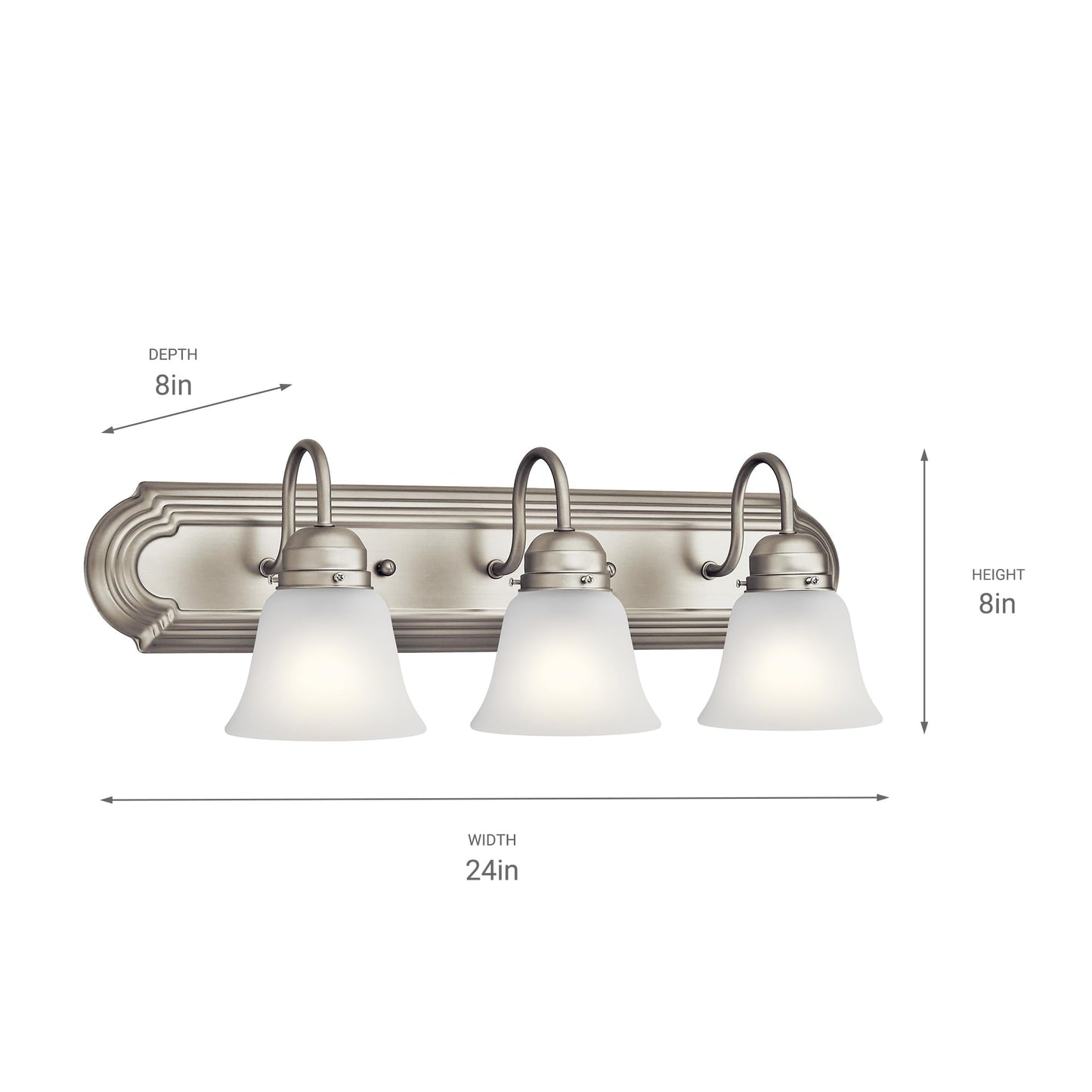 Kichler 24" 3-Light Vanity Bath Light in Brushed Nickel, Modern Bathroom Light with Clear Satin Etched Glass, (24" W x 8" H), 5337NIS