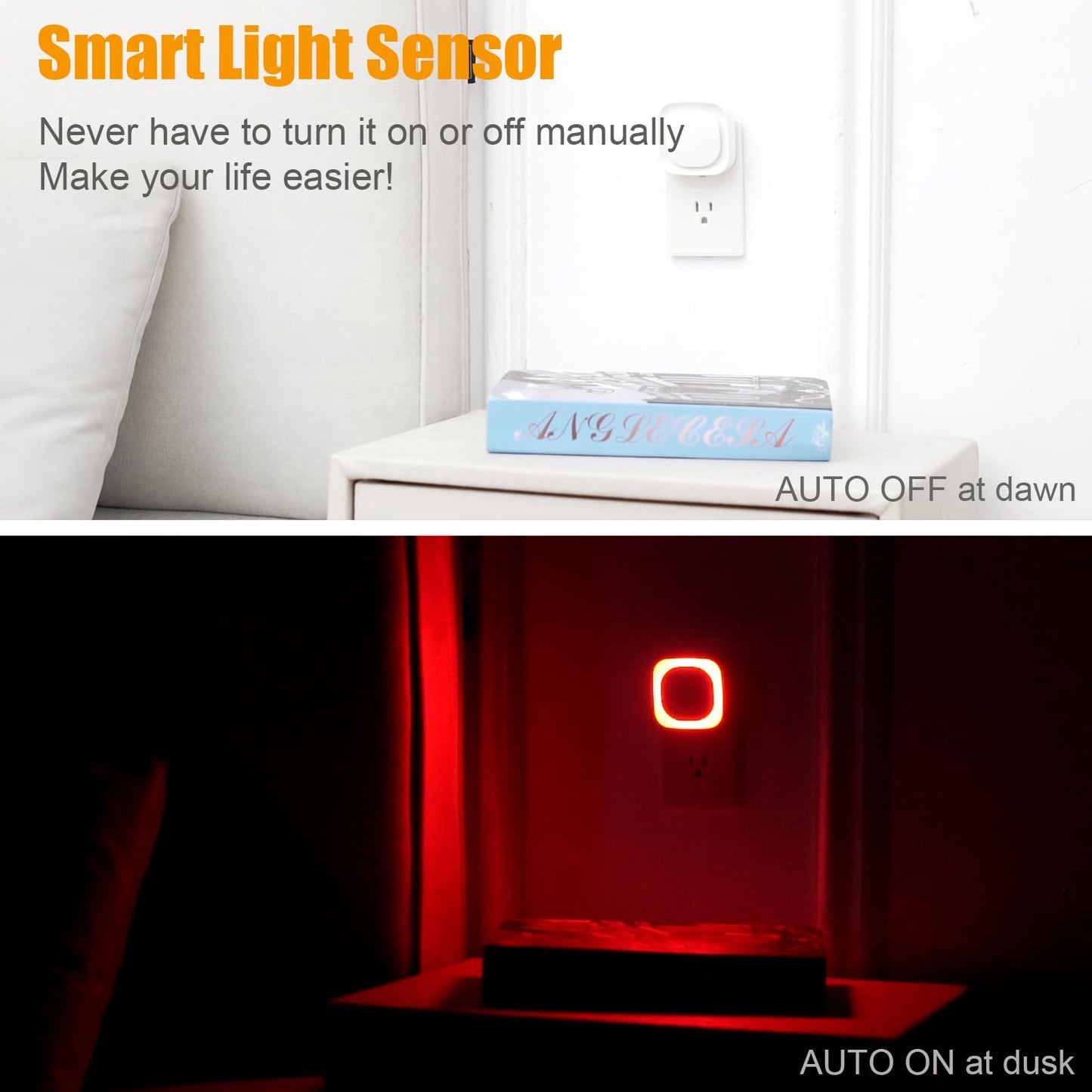 YUNLEX 2-Pack Plug-in Night Light, Auto Dusk-to-Dawn, Soft Dimmable LED, Red Glow for Bedroom, Nursery, Kids, Bathroom, Hallway