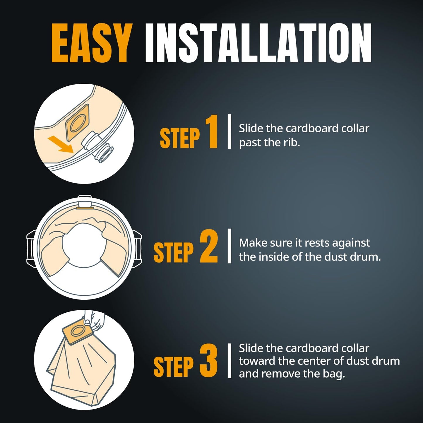 POWERTEC 23743 VF3502 Size A Shop Vacuum Bags for Ridgid 6 Pack, 12-16 Gal. Vacuum Bags for Ridgid HD1200, HD1400 Wet Dry Vac (75002P3)