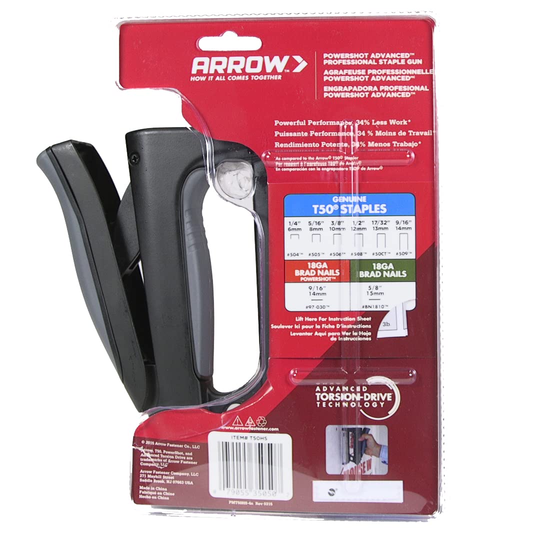 Arrow T50HS PowerShot 2-in-1 Heavy Duty Staple & Nail Gun for Wood, Furniture, Upholstery & Crafts – Fits T50 Staples & 5/8” Brad Nails