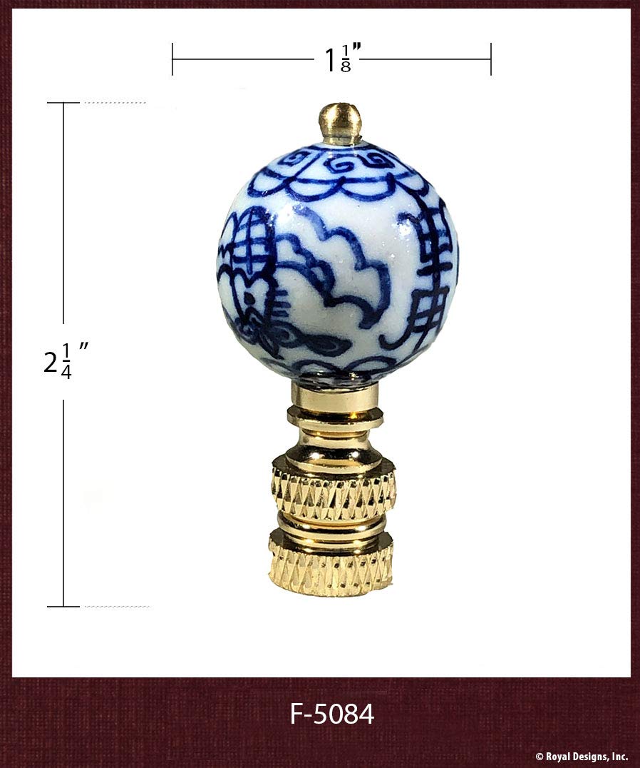 Royal Designs, Inc. Decorative Chinoiserie Blue and White Lamp Finials (Asian Motif - 2 Pk)