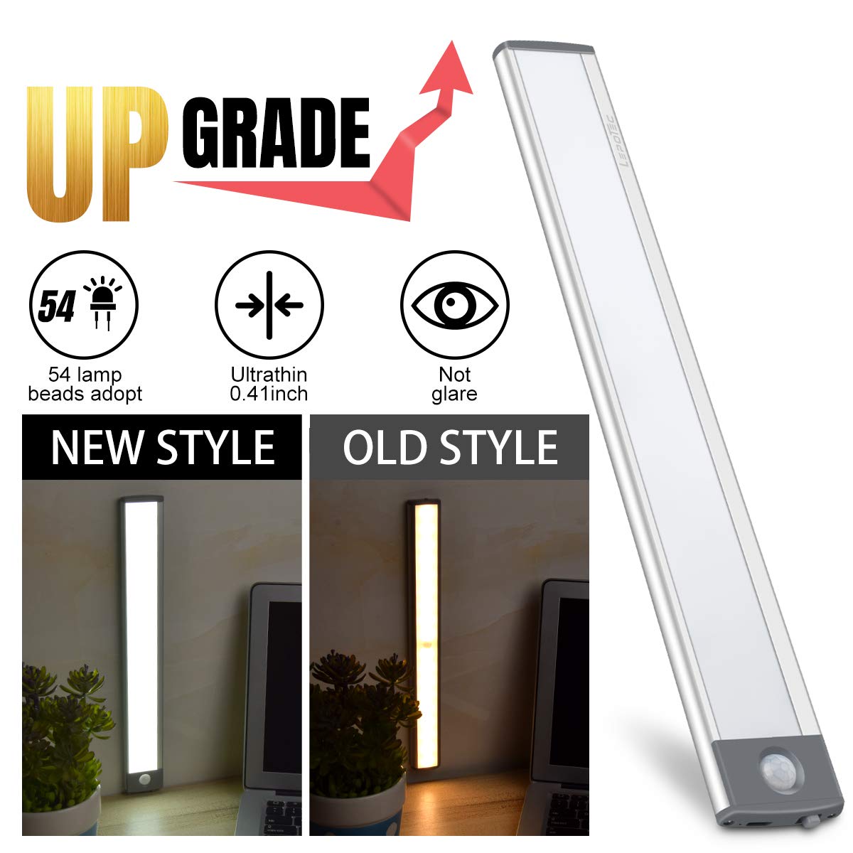 30-LED Motion Sensor Cabinet Light, Magnetic & USB Rechargeable, Wireless Under-Cabinet, Closet, Kitchen Night Light - 2 Pack