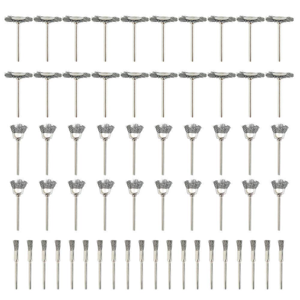 60 Pcs Wire Brushes Set, Rocaris Steel Wire Wheels Pen Brushes Set Kit Accessories for Rotary Tool