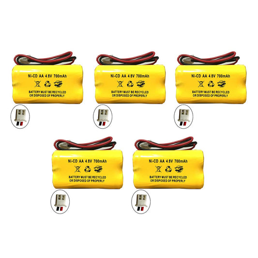 4.8V Ni-Cd Battery 700mAh for Exit Sign Emergency Light, Replaces BL93NC487/484/485, White Connector (5 Pack)
