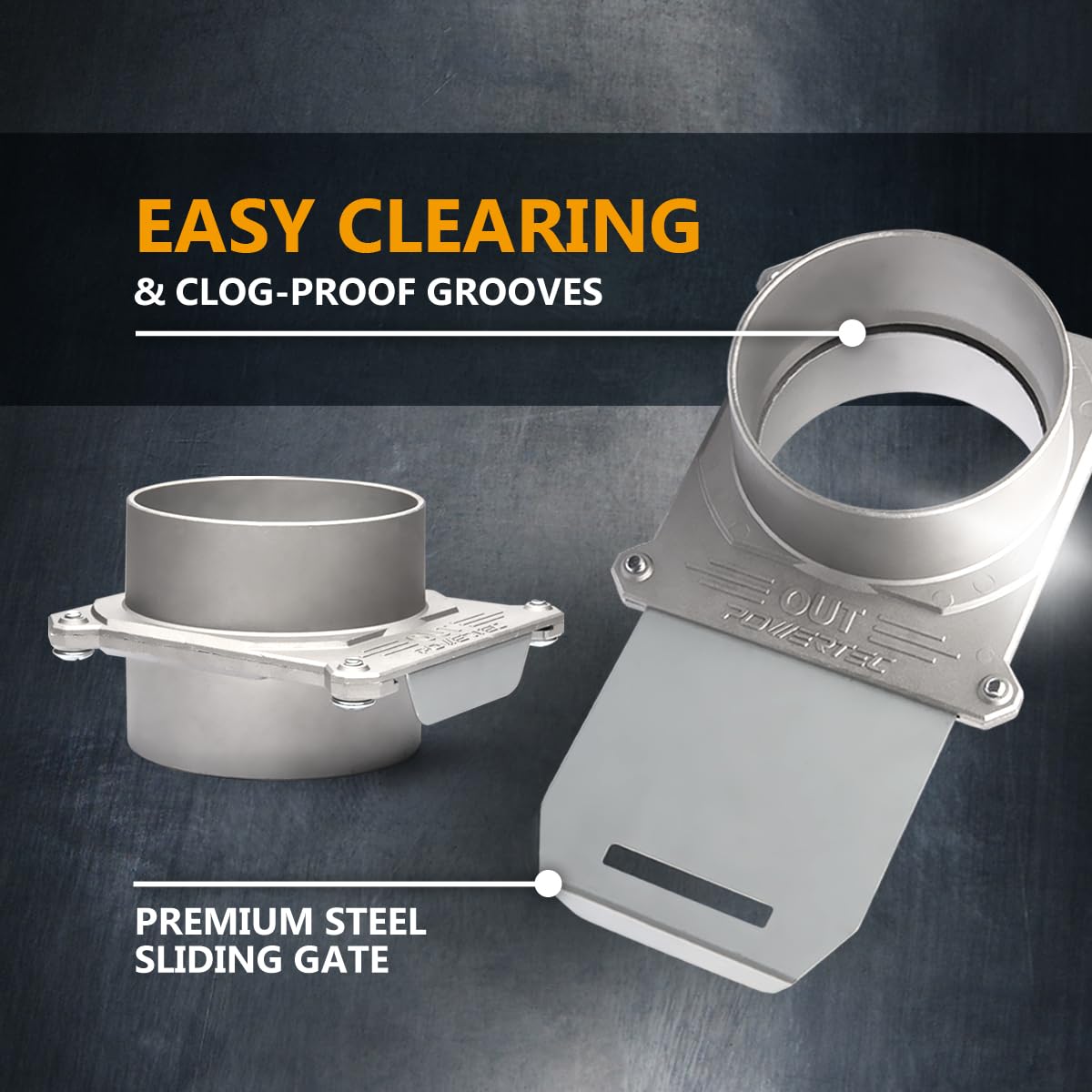 POWERTEC 70326-P2 Blast Gate 4 Inch, w/Anti Clog and Air Leak Seal for Dust Collection, 2 PK