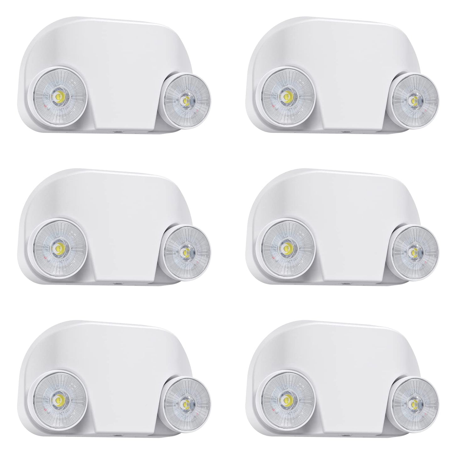 SASELUX LED Emergency Light 6-Pack with Remote, Adjustable Heads, Exit & Backup Lighting, White, 120V-277V, UL Certified