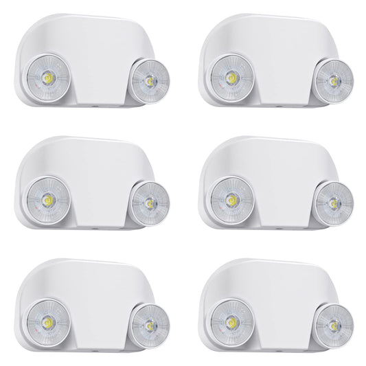 SASELUX LED Emergency Light 6-Pack with Remote, Adjustable Heads, Exit & Backup Lighting, White, 120V-277V, UL Certified