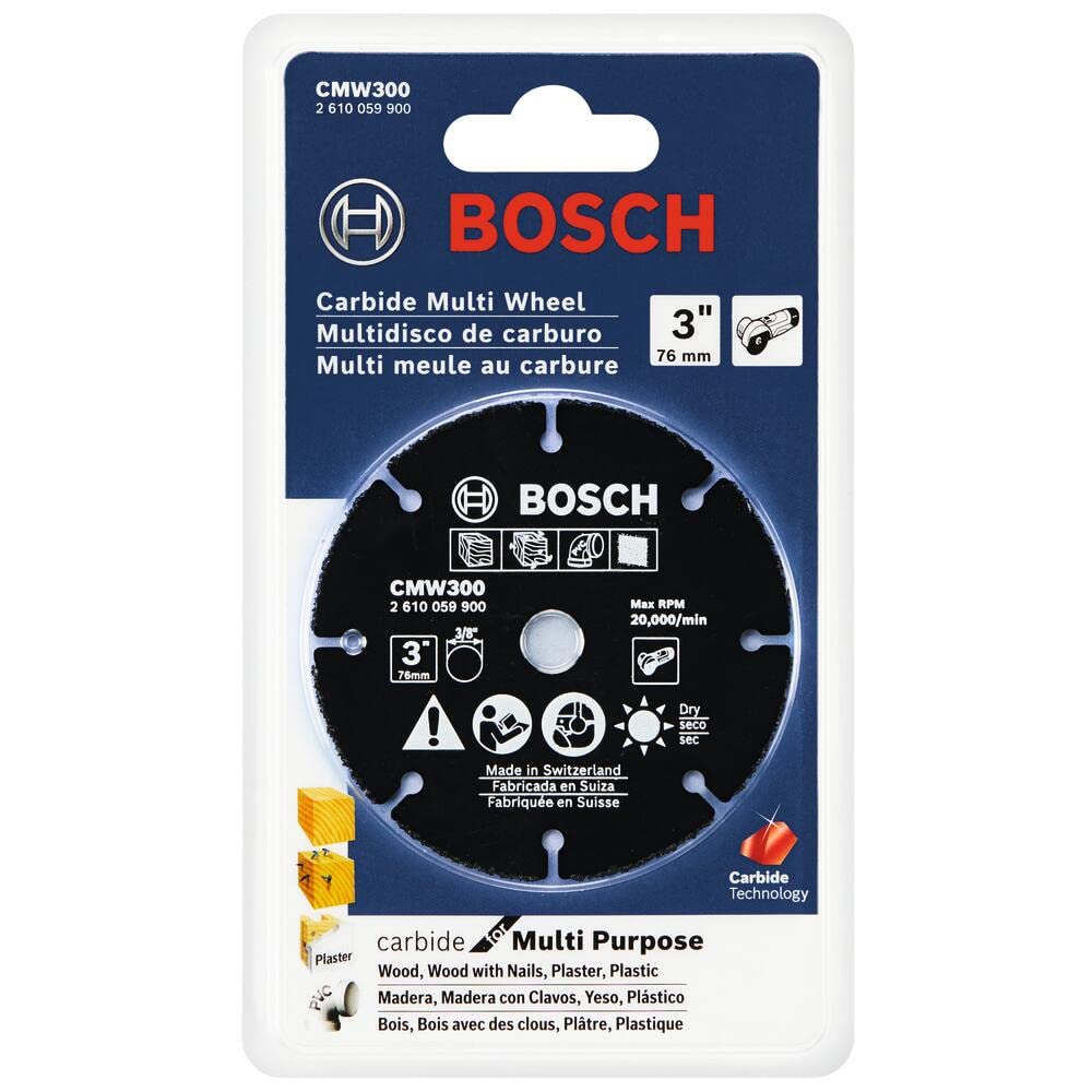 BOSCH CMW300 3 In. Carbide Multi-Wheel Compatible with 3/8 In. Arbor for Applications in Cutting Wood, Wood with Nails, Plastic, Plaster
