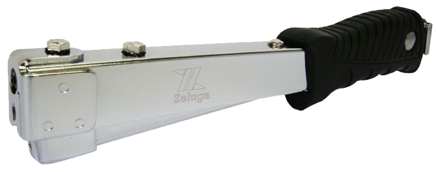 Zeluga Heavy Duty Steel Hammer Tacker with Ergo Grip, Anti-Jam Magazine, Fits 1/4"-3/8" Staples (A11, T50, 140) - Black