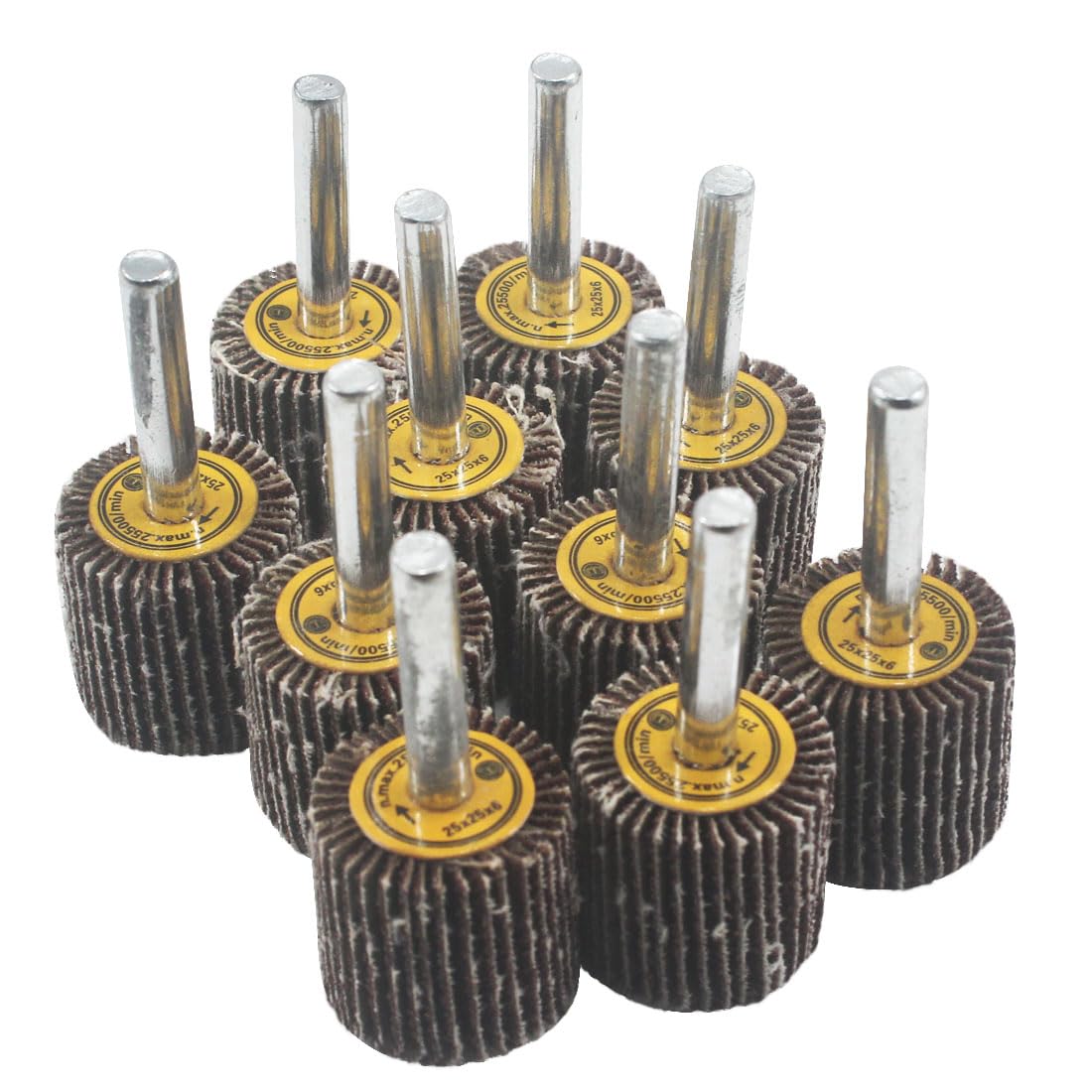 JUNLIXN 10 Pcs 25mm Flap Wheels, 1/4'' Shank 80 Grit Aluminum Oxide Grain Mounted Flap Sanding Wheel for Drill, Grinder, Rotary Tools