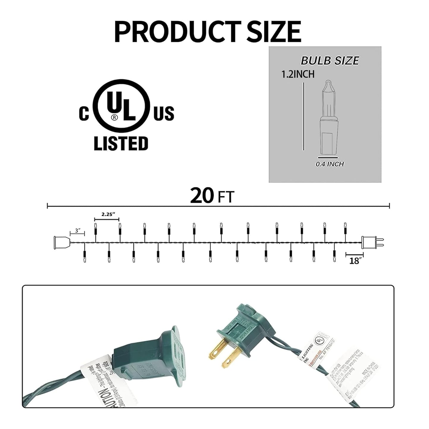 TW SHINE 20FT 100 Incandescent Warm White Christmas Lights, Waterproof String Lights for Indoor & Outdoor Xmas Tree Decorations