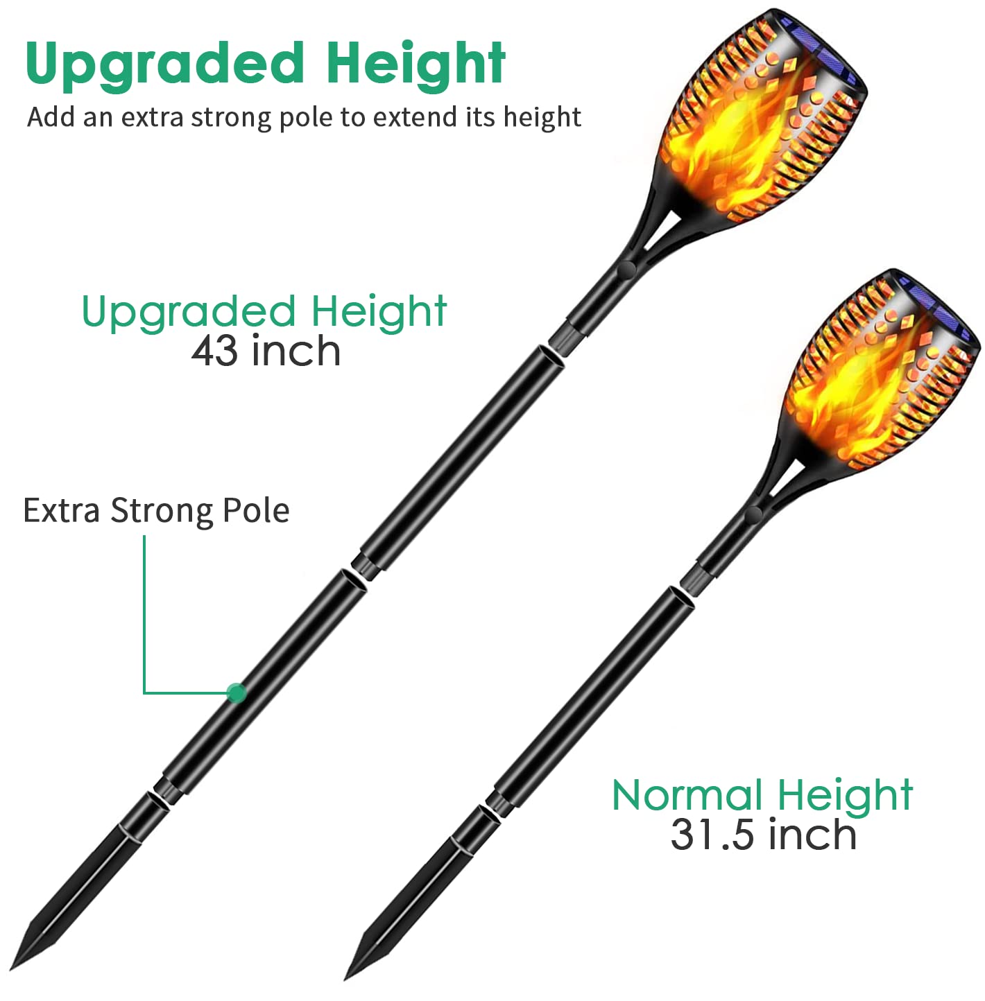 TomCare Solar Torch Lights 43", 96 LED Flickering Flames, Waterproof Outdoor Pathway Lights for Garden, Patio, Yard, Auto On/Off (4 Pack)