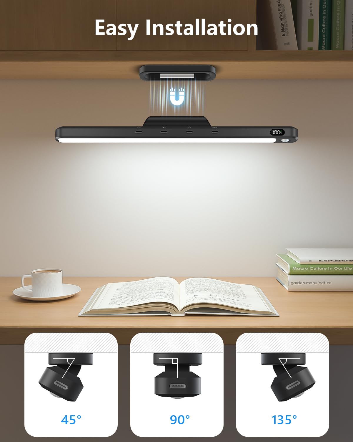 Ferswe 5W Motion Sensor LED Light Bar, 2500mAh Rechargeable, Eye-Friendly Cabinet, Closet, Bathroom & Desk Lighting with Battery Display