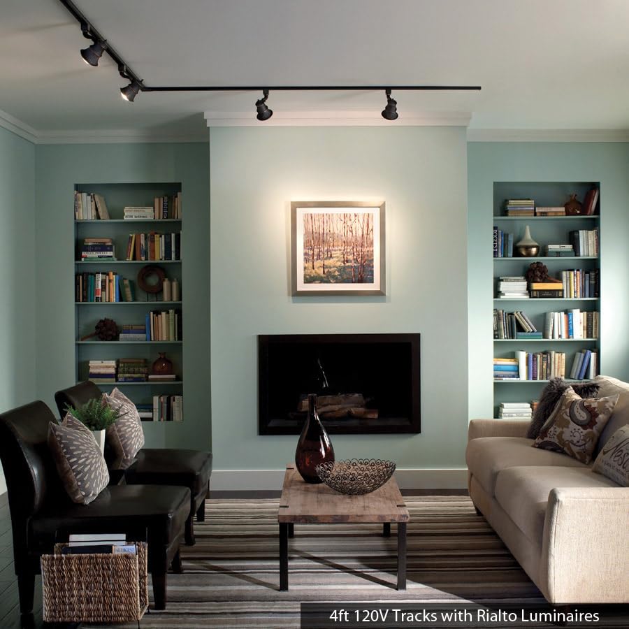 WAC Lighting H Track 8FT Single Circuit Field Cuttable 120V Track for H Style 3-Wire Track Fixtures with 2 Endcaps in Black