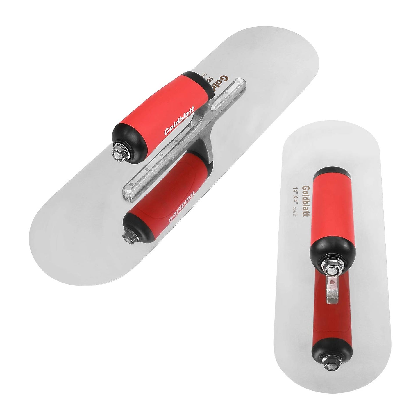 Goldblatt 2-Piece Stainless Steel Pool Trowel Set with Soft Grip Handles, 16" & 14" Finishing Trowels, Lightweight Round-End Design