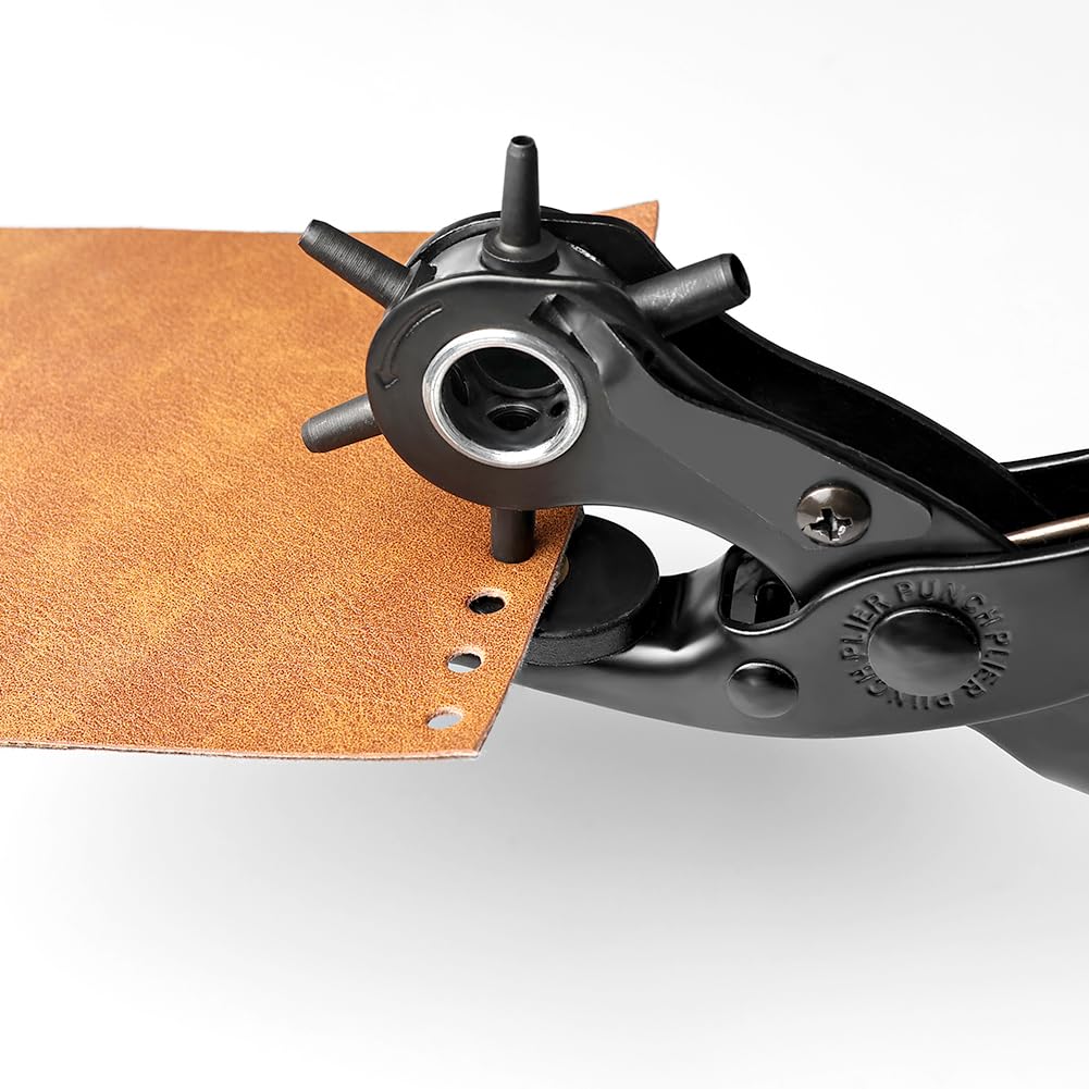 Leather Hole Punch Kit – Revolving Punch Plier for Belts, Watches, Handbags, 6 Adjustable Sizes 2–4.5mm