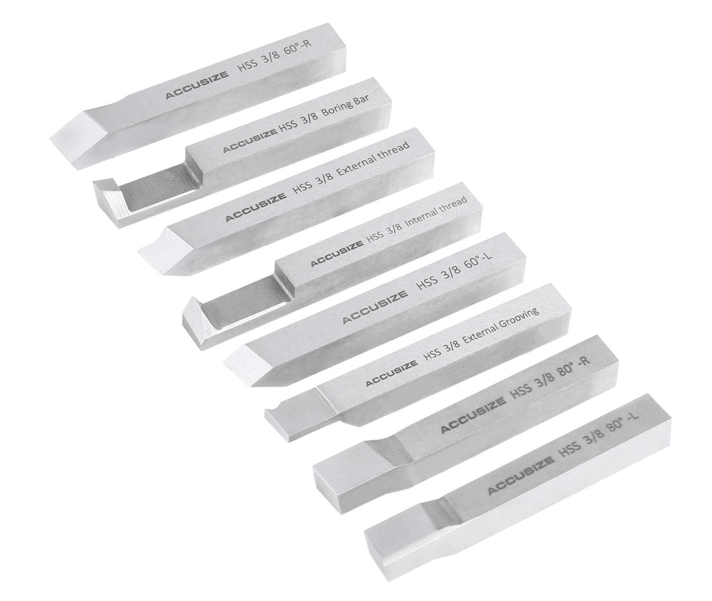 Accusize Industrial Tools 3/8'' 8 Pc Hss Tool Bit Set, Pre-Ground for Turning and Facing Work, 2662-2003
