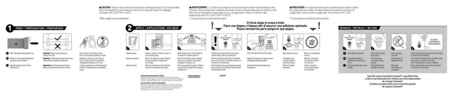 Command Bath Satin Nickel Towel Bar with Water Resistant Command Strips, Bathroom Organizer, 24 in Bar Length Holds up to 10 lbs