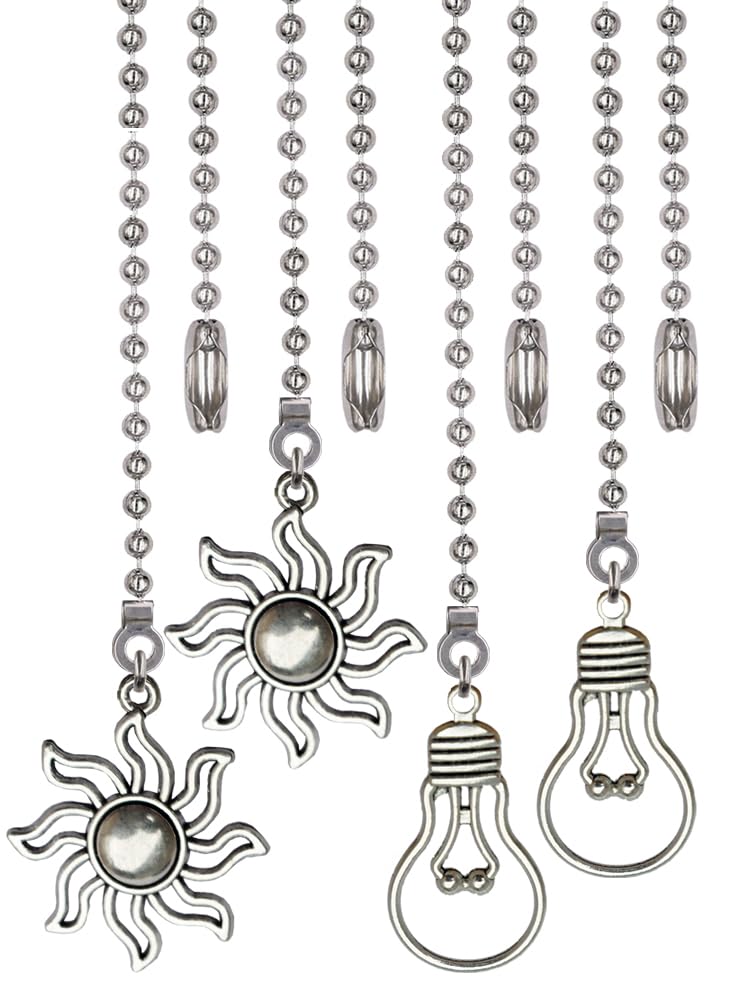 Aiyonoyia 4 Pack Ceiling Fan Pull Chain, 12 Inch Pull Chains Extension Ornaments (Fan and Bulb Pattern)