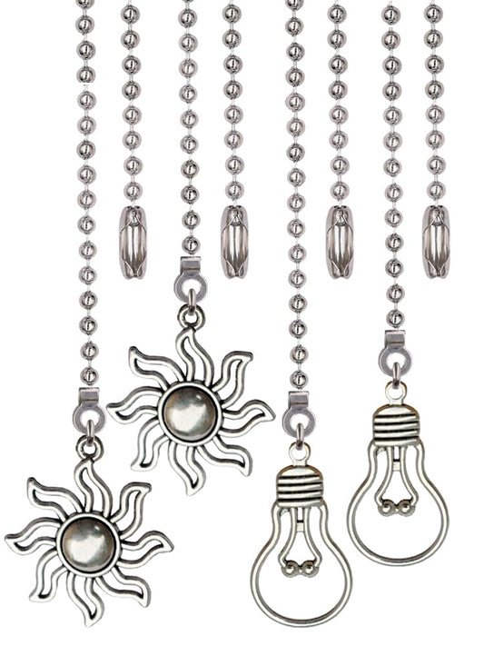 Aiyonoyia 4 Pack Ceiling Fan Pull Chain, 12 Inch Pull Chains Extension Ornaments (Fan and Bulb Pattern)