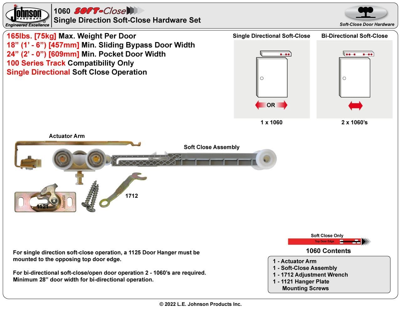 Johnson Hardware 1060 Soft Close Hanger - USA Made, , SOFT CLOSE STANDARD