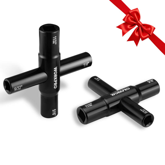 WORKPRO 2PC 4-Way Sillcock Key Set, Heavy-Duty 40Cr Water Valve Tool, 1/4"-11/32" for Faucet, Spigot, Meter & Cabinet – Black