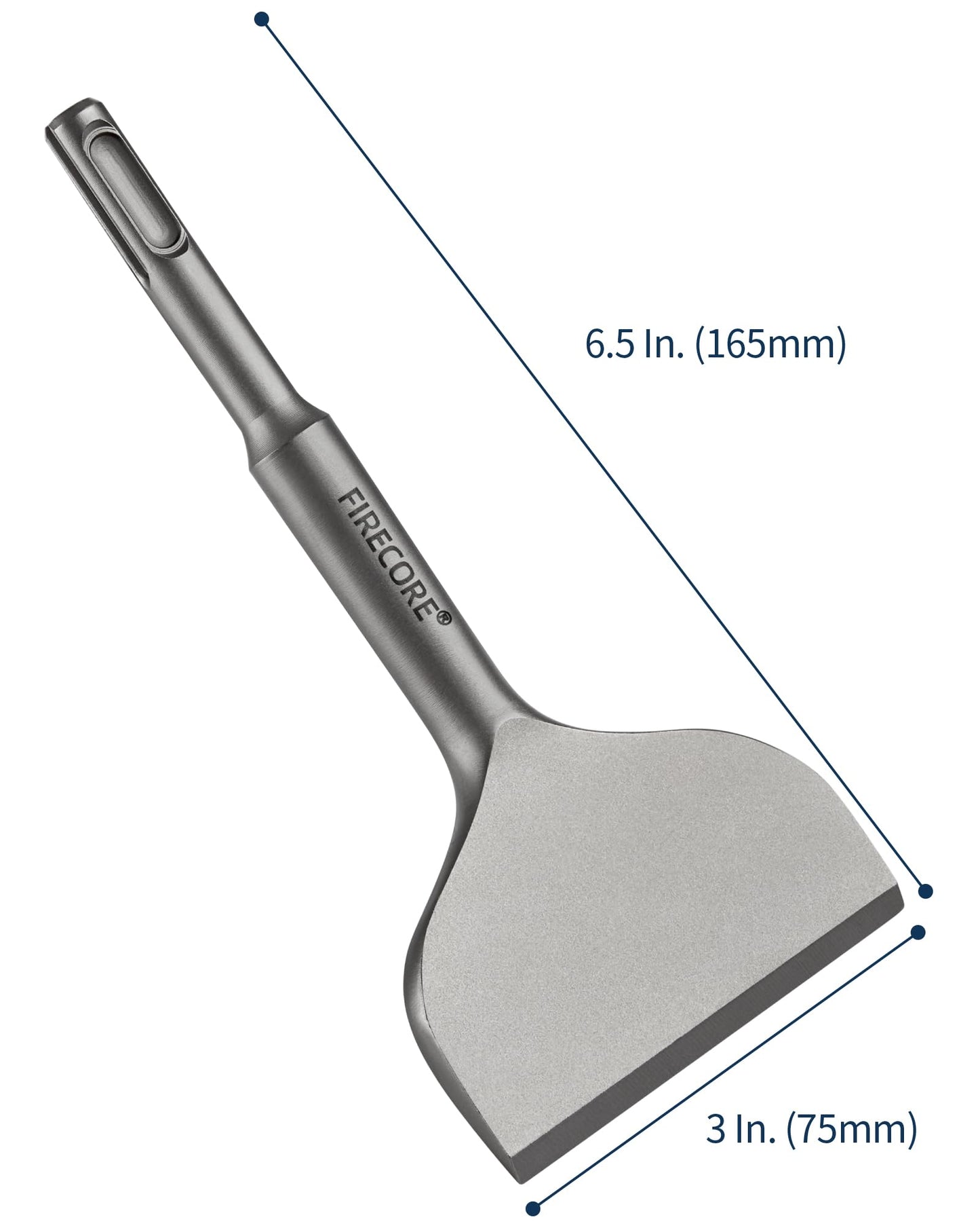 Firecore SDS Plus 3" x 6.5" Cranked Tile Removal Chisel, Alloy Steel Shovel Bit for Ceramic Tile, Cement, Thinset Mortar - FS18365